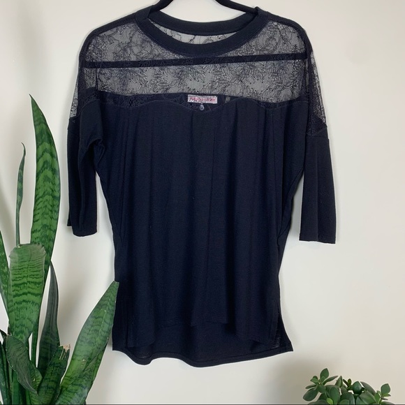 Rebecca Taylor Black Crewneck Lace Yoke 3/4 Sleeve - Picture 3 of 9